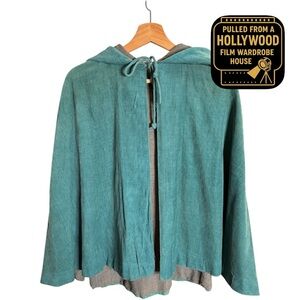 1950s-70s Vintage Teal Corduroy Hooded Cloak